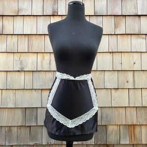 NWT Forever 21 French Maid Black Satin Mini Skirt with White Lace, S